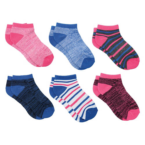 Childrens 6 Pack No Show Socks - Pink Blue Zebra, M