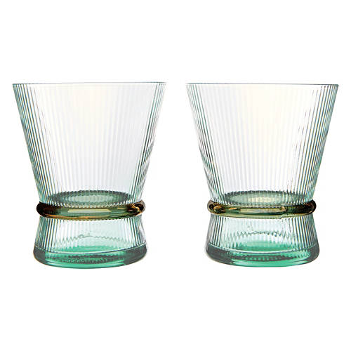 2 Pack Stemless Glass, Emerald