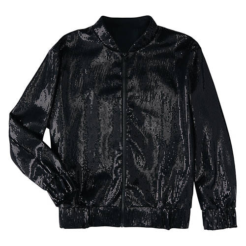 Ladies Long Sleeve Sequin Bomber Jacket - Black, S