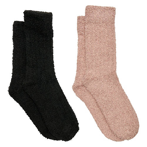 2 Pack Ladies Ultra Soft Crew Socks, Black/Rose