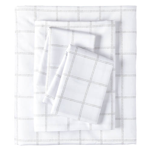 3 Piece Full Windowpane Sheet Set, Gray