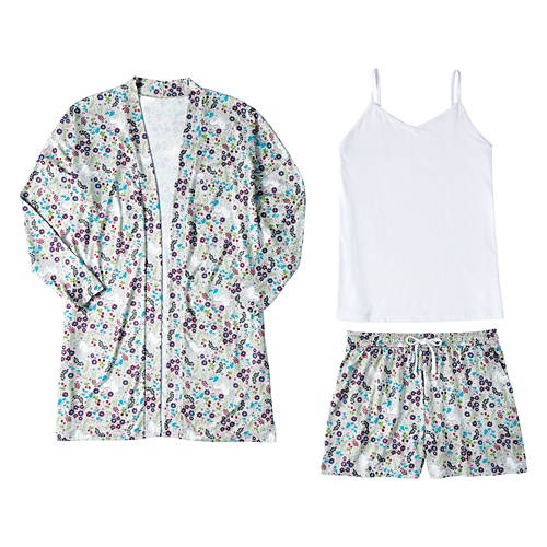 Ladies 3 Piece Pajama Set - White, M