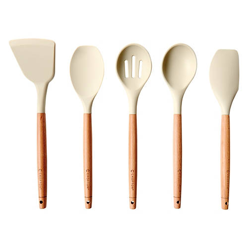 Wood & Silicone Utensil Set - Cream