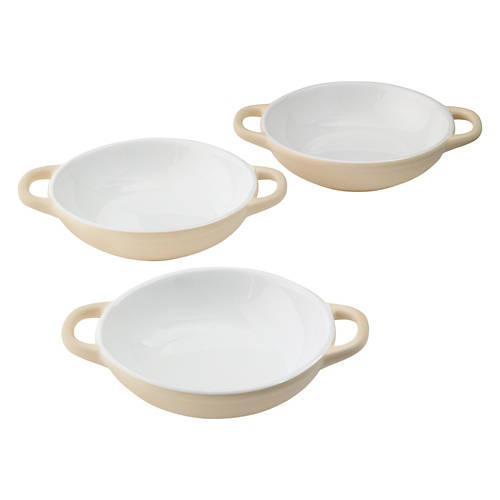3 Piece Round Stoneware Baking Dishes, Cream