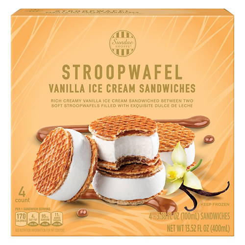 Stroopwafel Vanilla Ice Cream Sandwiches, 4 count Product Image Front shot 01