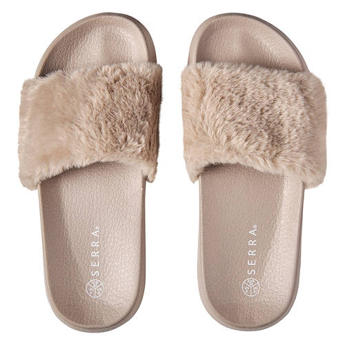 Ladies Faux Fur Slides - Beige, 8