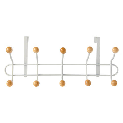 Innovative Double Hooks Design with Knobs - White Frame, Brown Knobs