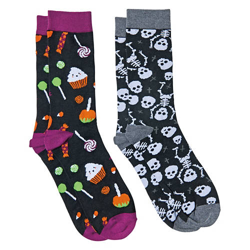 2 Pack Men's Halloween Socks - Candy/Skeleton