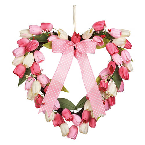 Faux Floral Wreath - Pink Tulip Heart Shaped