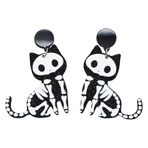 Halloween Skeleton Cat Earrings