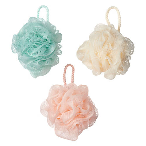 3 Pack Loofah Set - White, Pink & Sea Foam Green