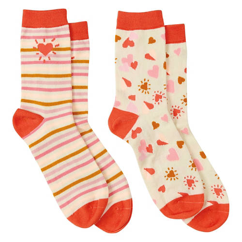 2 Pack Ladies Valentine Day's Socks, Cream/Coral