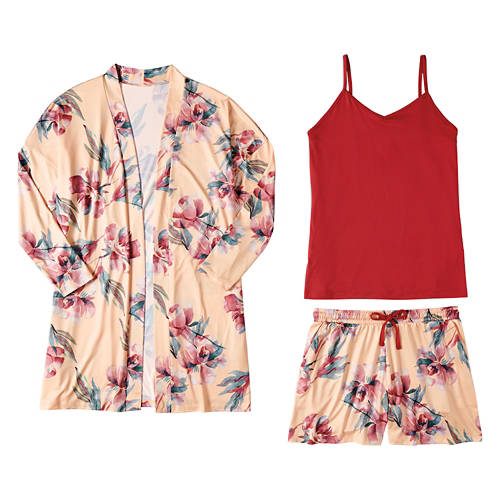 Ladies 3 Piece Pajama Set - Rose, M