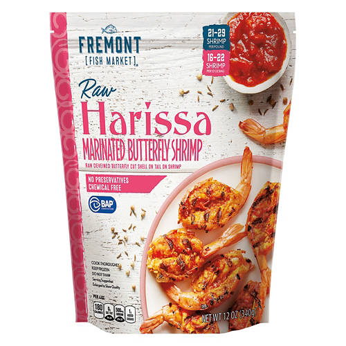 Raw Harissa Marinated Butterfly Shrimp, 12 oz Product Image Front shot 01