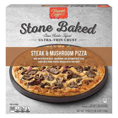 Stone Baked Steak & Mushroom Thin Crust Pizza, 19 oz Product Image Front shot 01