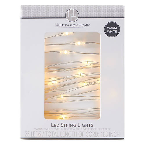 Holiday Warm 25 White LED String Lights with Silver Wire