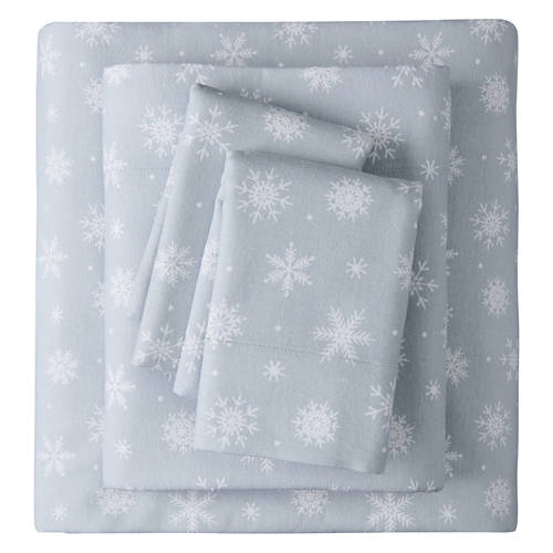 Full Size Flannel Sheet Set - Gray Snowflakes