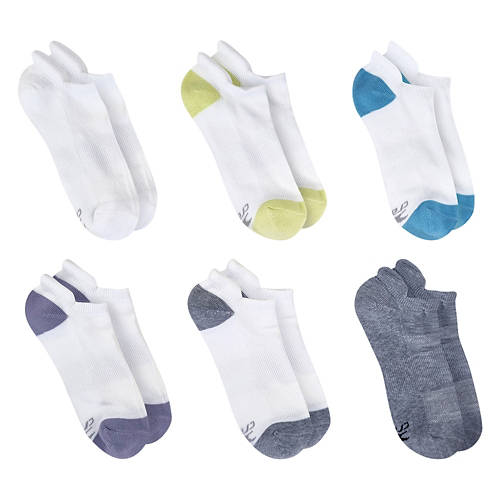6 Pack Ladies Cushioned No Show Socks - Mixed Color, 4-10