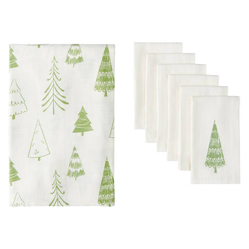 60" x 104" Cotton Tablecloth & Napkin Set - Tree