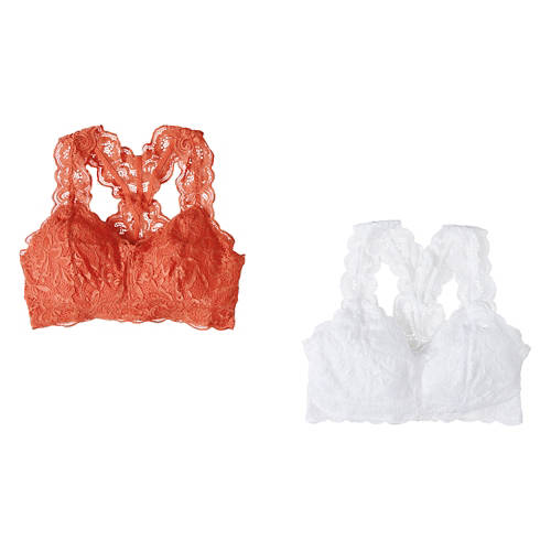 Ladies 2 Pack Lace Bralette - White/Orange, L