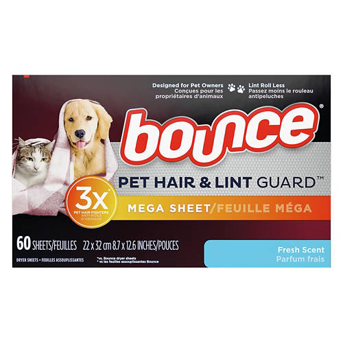 Fresh Scent Pet Hair & Lint Guard Mega Dryer Sheets, 60 count