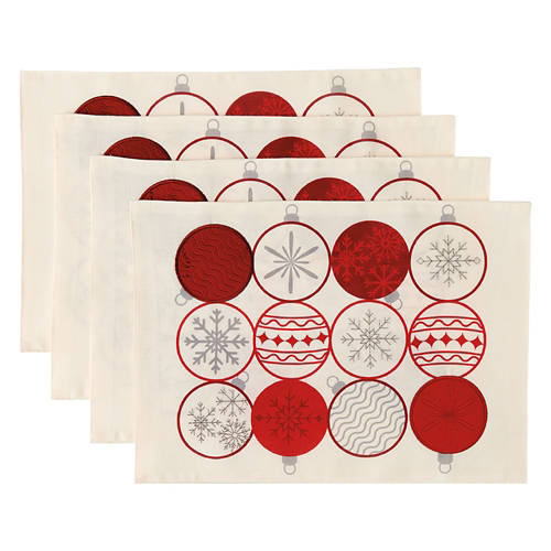 13” x 18” Holiday Placemats - Ornament, 4 Pack