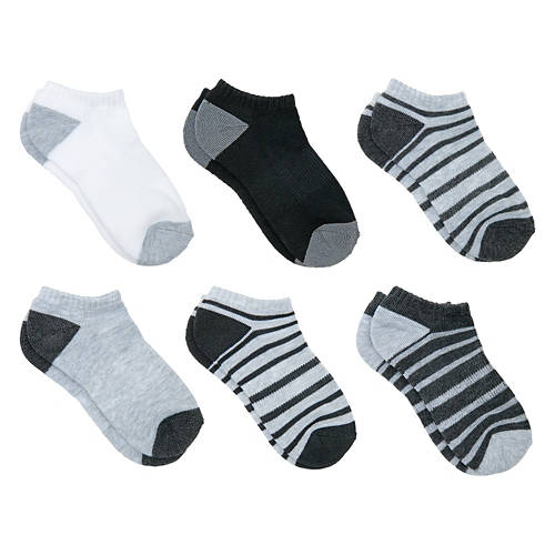 Childrens 6 Pack No Show Socks - Black/White, M