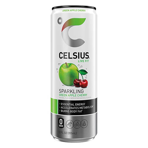 Green Apple Cherry Sparkling Energy Drink, 12 Fl oz can Product Image Front shot 01