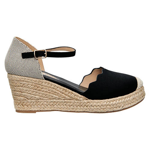 Ladies Espadrille Wedge Sandals - Black, 8