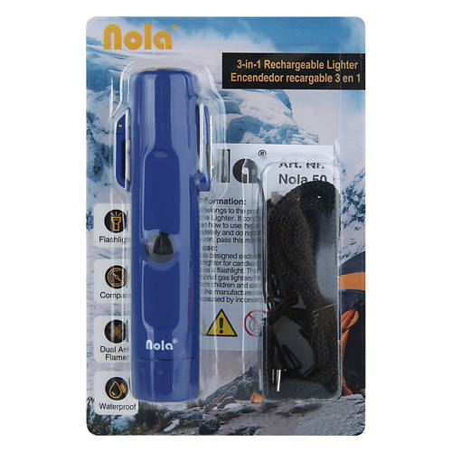 3-in-1 Rechargeable Lighter, Flashlight, and Compass - Blue