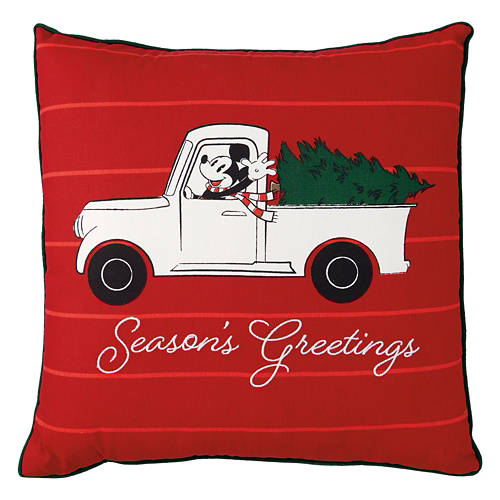 Holiday Decor Canvas Pillow - Mickey In Truck