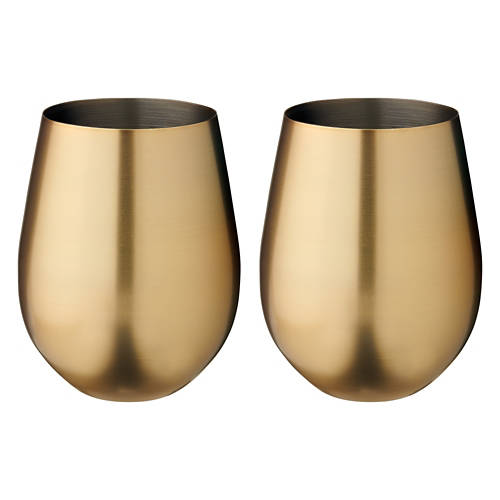 2 Pack Stemless Wine Glass - Gold