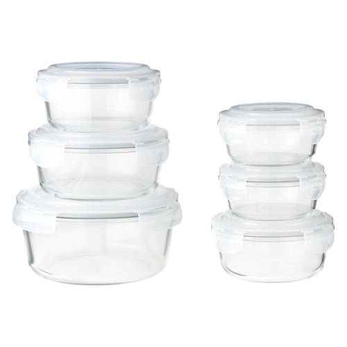 12 Piece Round Glass Bowls - Gray