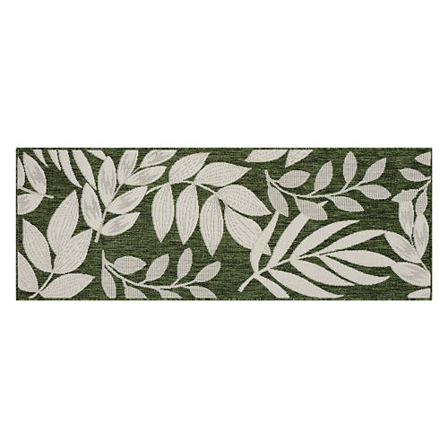 2' x 6' Multicolor Boho Runner - Green Leaves