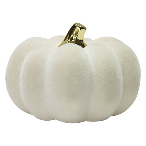 5.5" x 5.5" x 3.7" Cream Flocked Velvet Pumpkin