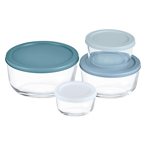 8 Piece Glass Bowl Set with Lids, Blue Product Image Front shot 01