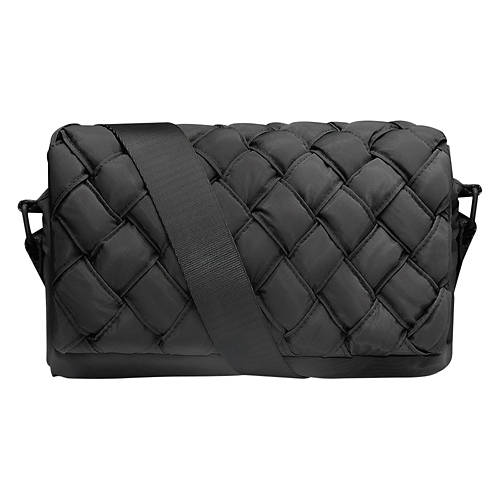 Quilted Woven Crossbody Bag, Black Product Image Front shot 01