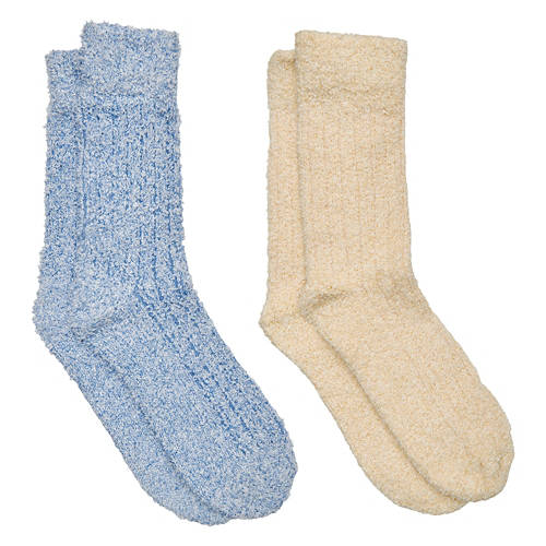 2 Pack Ladies Ultra Soft Crew Socks, Beige/Blue