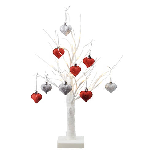 Valentine's Day White Glitter Tree with Red/Silver Glitter Hearts