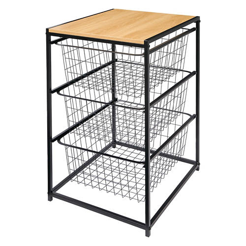 3 Drawer Metal Organizer with Wood Top Product Image Front shot 01