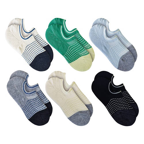 6 Pack Ladies No Show Fitness Socks - Cream/Green, 4-10