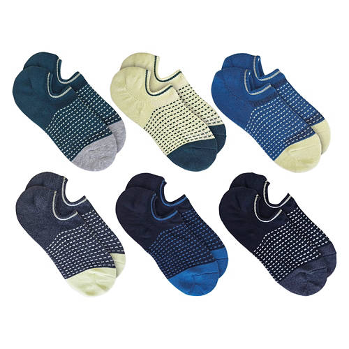 6 Pack Men's No Show Fitness Socks - Black/Seafoam, 6-12