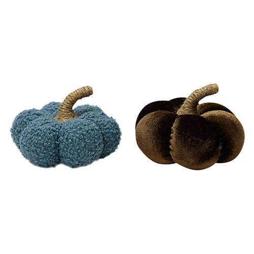 2 Pack Medium Pumpkins, Brown Boucle, Blue Velvet