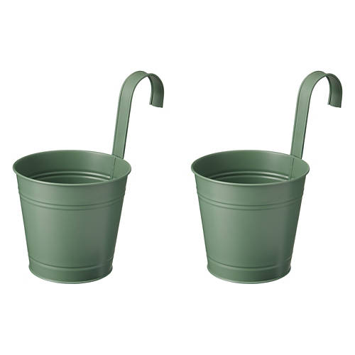 2 Pack Metal Hanging Pots, Green