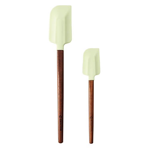 2 Piece Acacia Wood & Silicone Spatula Set, Green