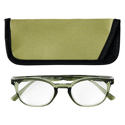 Premium Reading Glasses with Case - Olive, 2.0