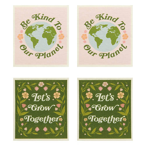 4 Piece Swedish Dish Cloths - Peace Love Earth Print