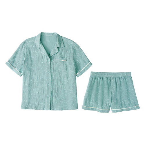 Ladies Cotton Gauze Pajama Set - Light Green, M