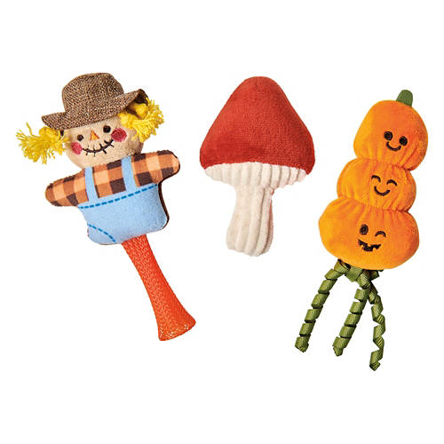 3 Pack Fall Catnip Toys - Scarecrow/Mushroom/Pumpkin