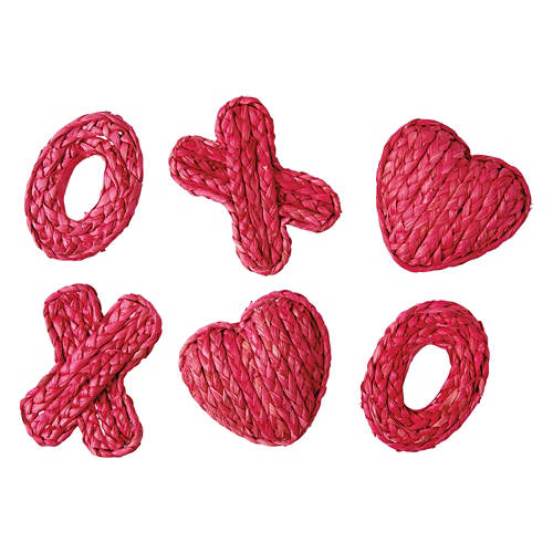 Decorative Valentine's Day Bowl Filler - XO, Pink Straw